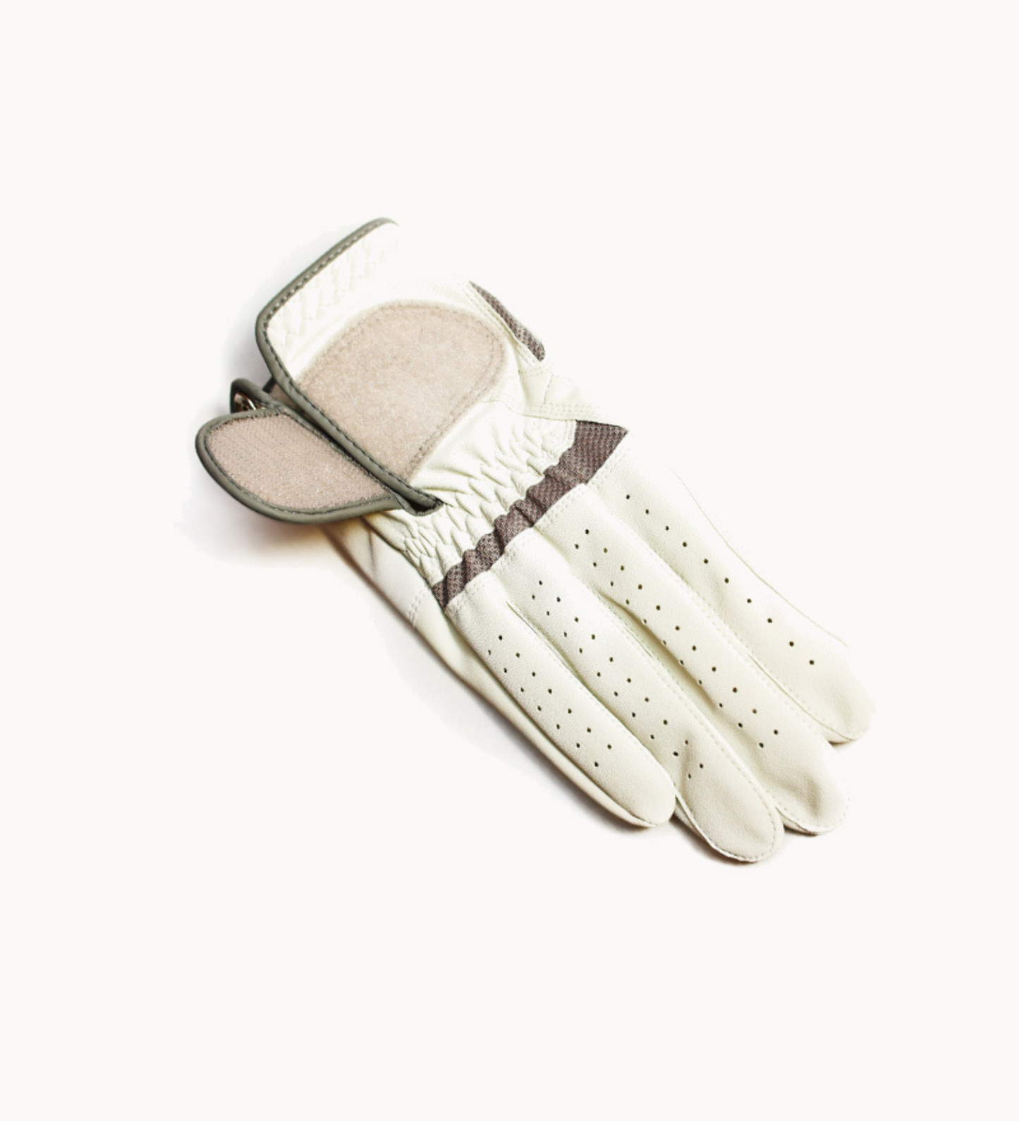 White Perforated Leather Golf Glove with Hook-and-Loop Closure