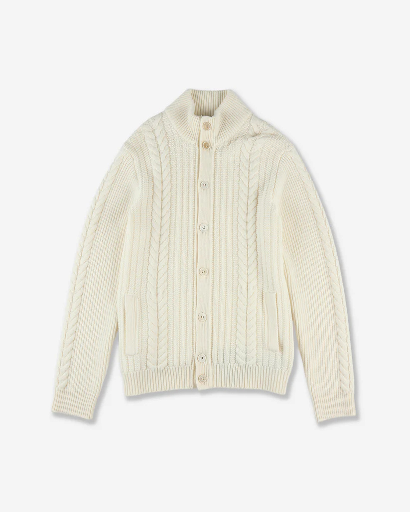 Slim-Fit Wool High-Neck Cardigan - Beige | Wool Knit