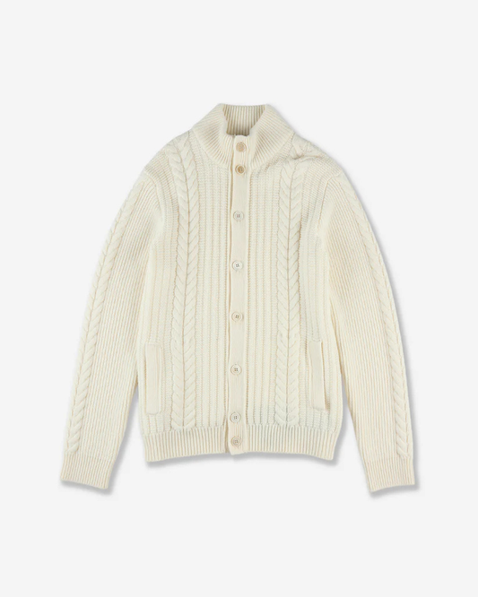 Slim-Fit Wool High-Neck Cardigan - Beige | Wool Knit