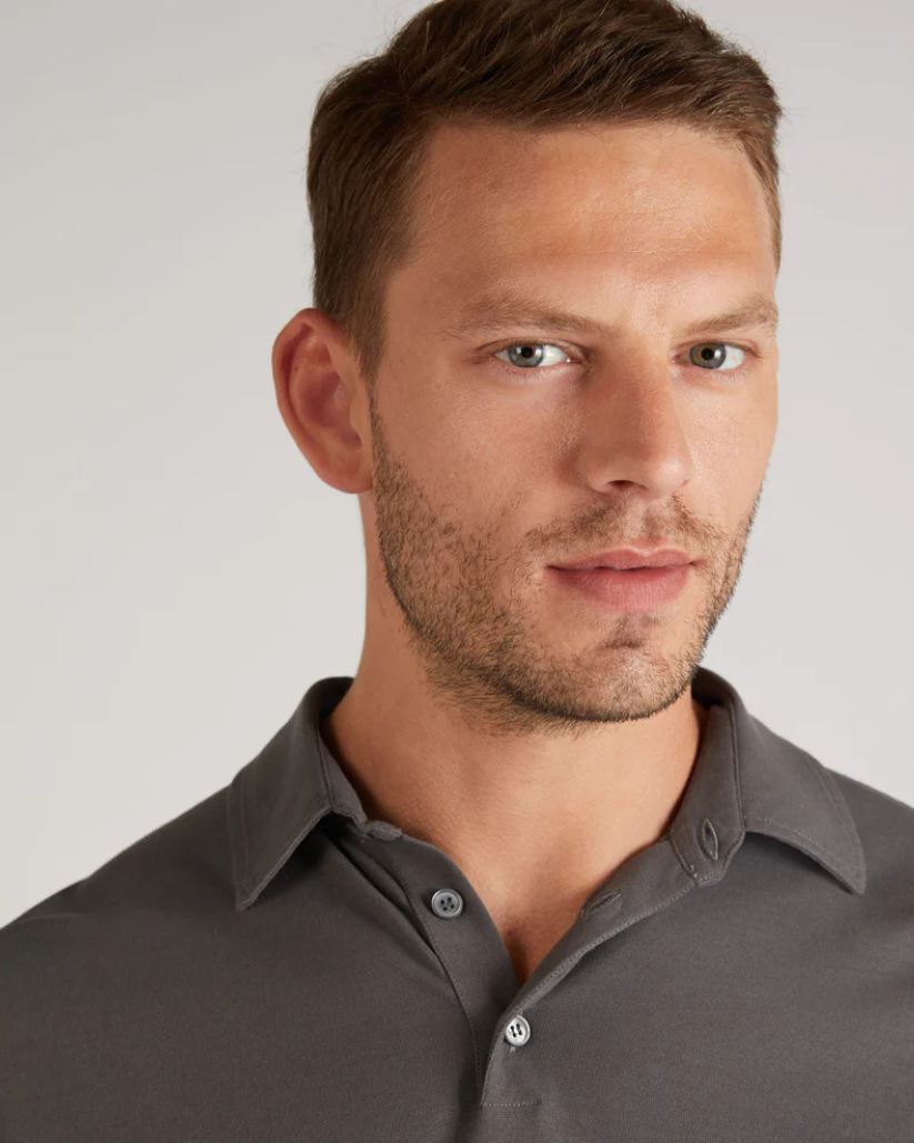 Slim-Fit Premium Cotton Polo Shirt - Asphalt Grey | Lightweight