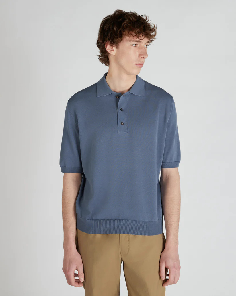 Slim-Fit Cotton Crêpe Polo Shirt - Blue | Lightweight Knit
