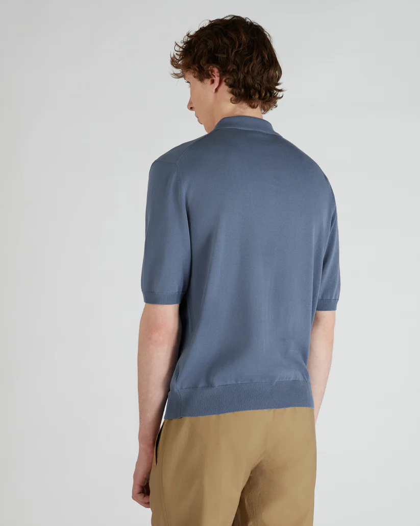 Slim-Fit Cotton Crêpe Polo Shirt - Blue | Lightweight Knit