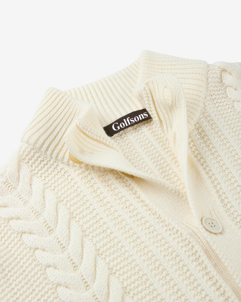 Slim-Fit Wool High-Neck Cardigan - Beige | Wool Knit