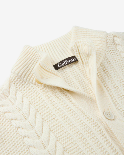 Slim-Fit Wool High-Neck Cardigan - Beige | Wool Knit