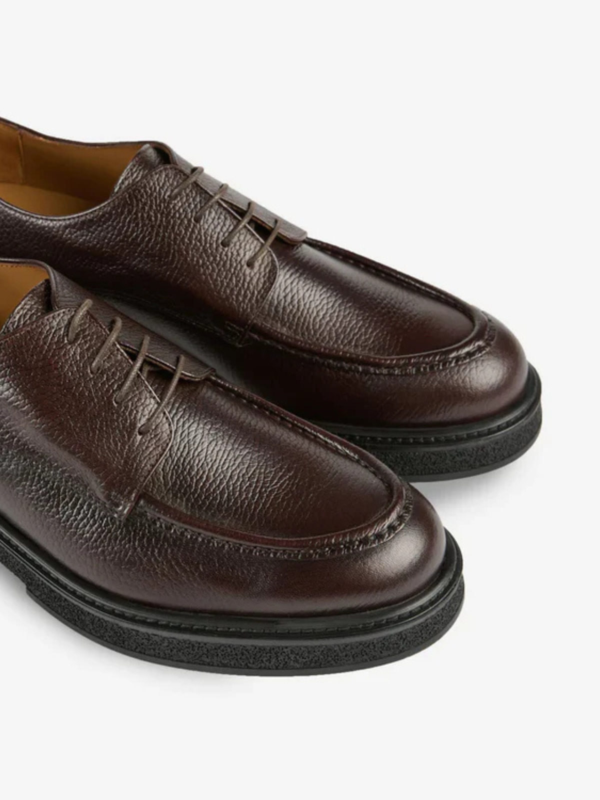 Men's Hammered Leather Lace-Up Shoes - Dark Brown