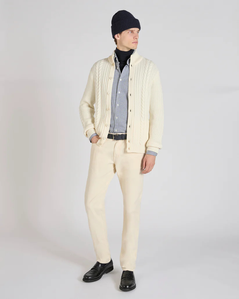 Slim-Fit Wool High-Neck Cardigan - Beige | Wool Knit
