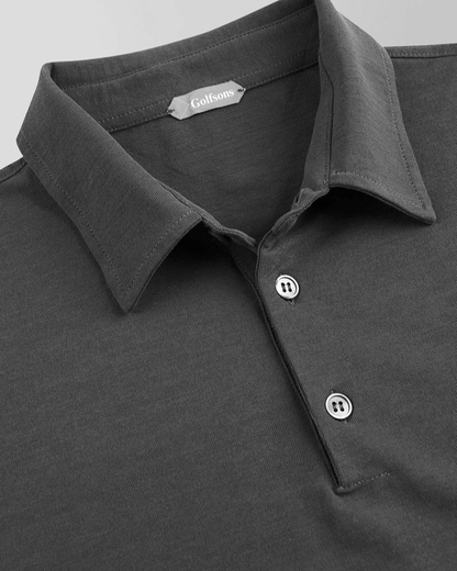 Slim-Fit Premium Cotton Polo Shirt - Asphalt Grey | Lightweight