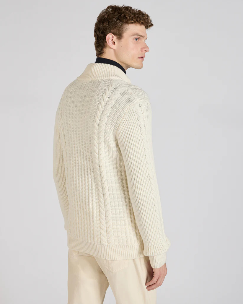 Slim-Fit Wool High-Neck Cardigan - Beige | Wool Knit