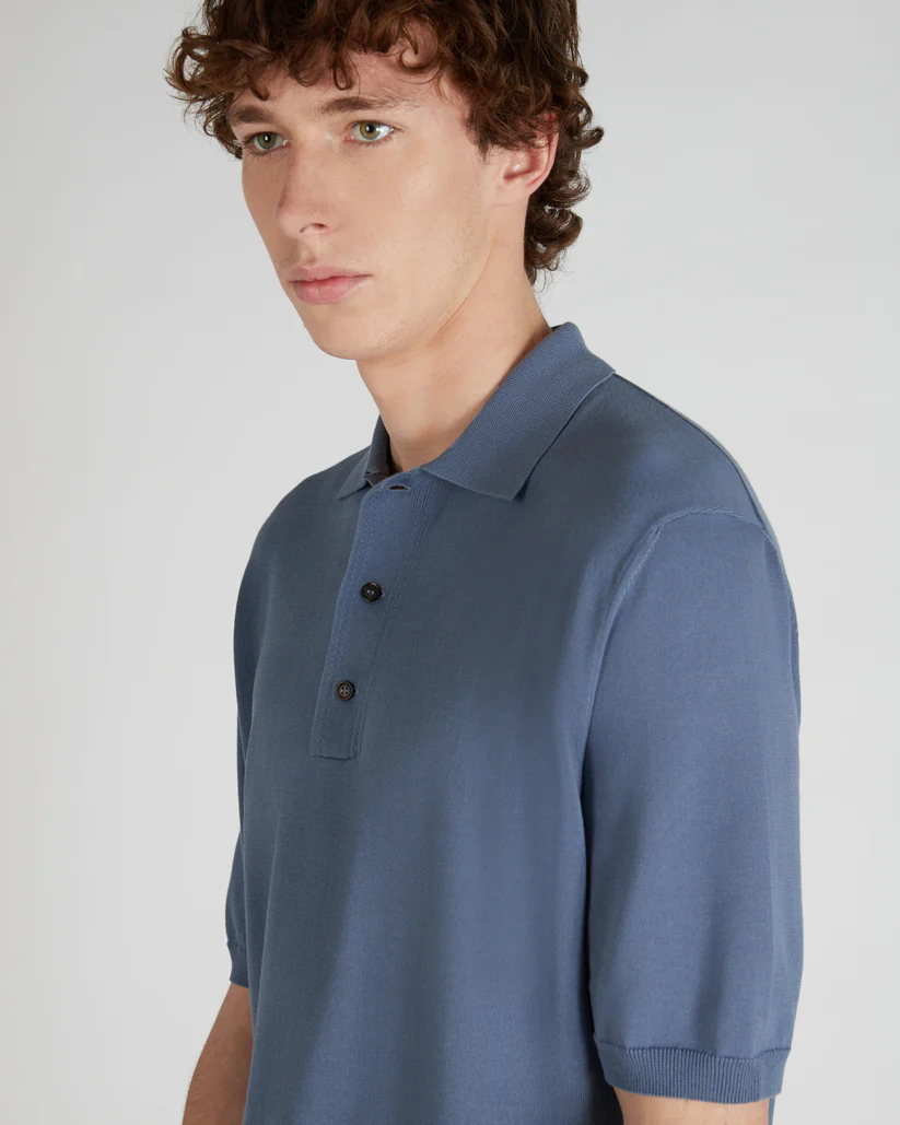 Slim-Fit Cotton Crêpe Polo Shirt - Blue | Lightweight Knit